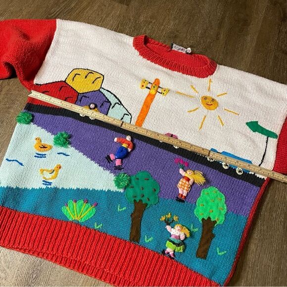 Vintage Claver Quality Sweater Womens Oversized medium Park Kids 3D - Picture 10 of 11